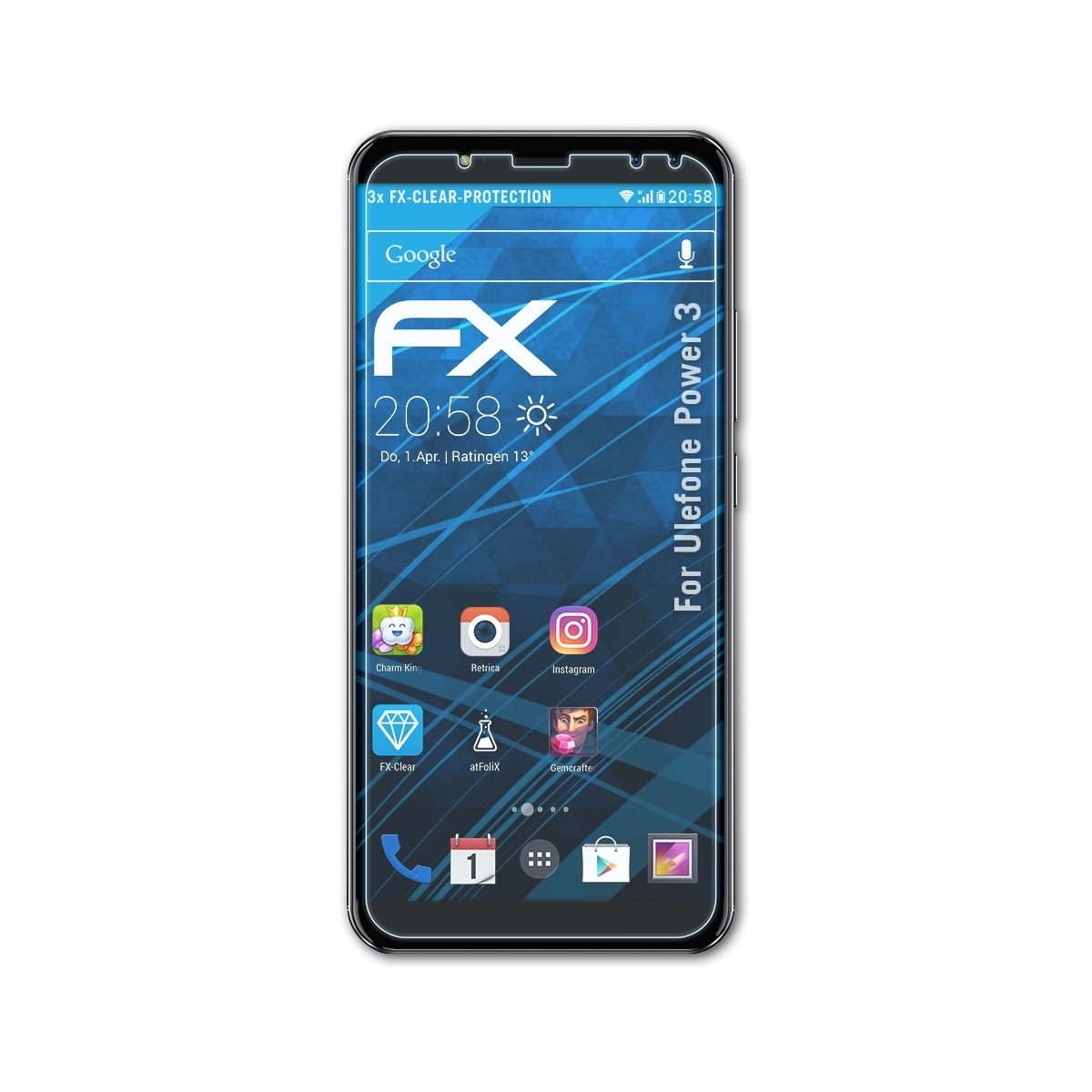 ATFOLIX Power 3) FX-Clear 3x Ulefone Displayschutz(für