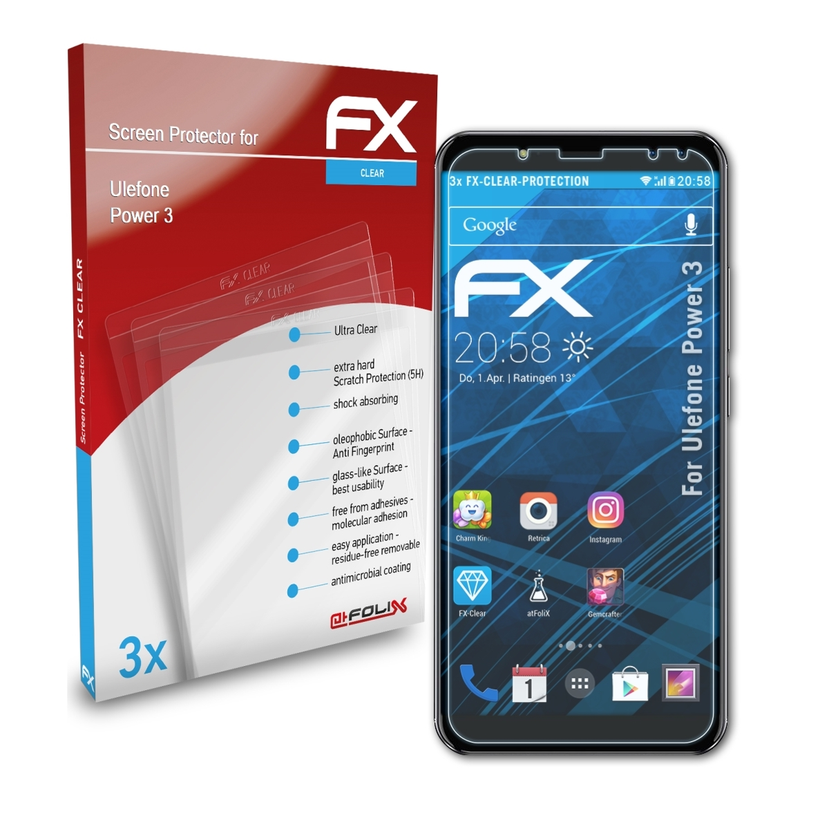 Displayschutz(für ATFOLIX FX-Clear 3x Power Ulefone 3)