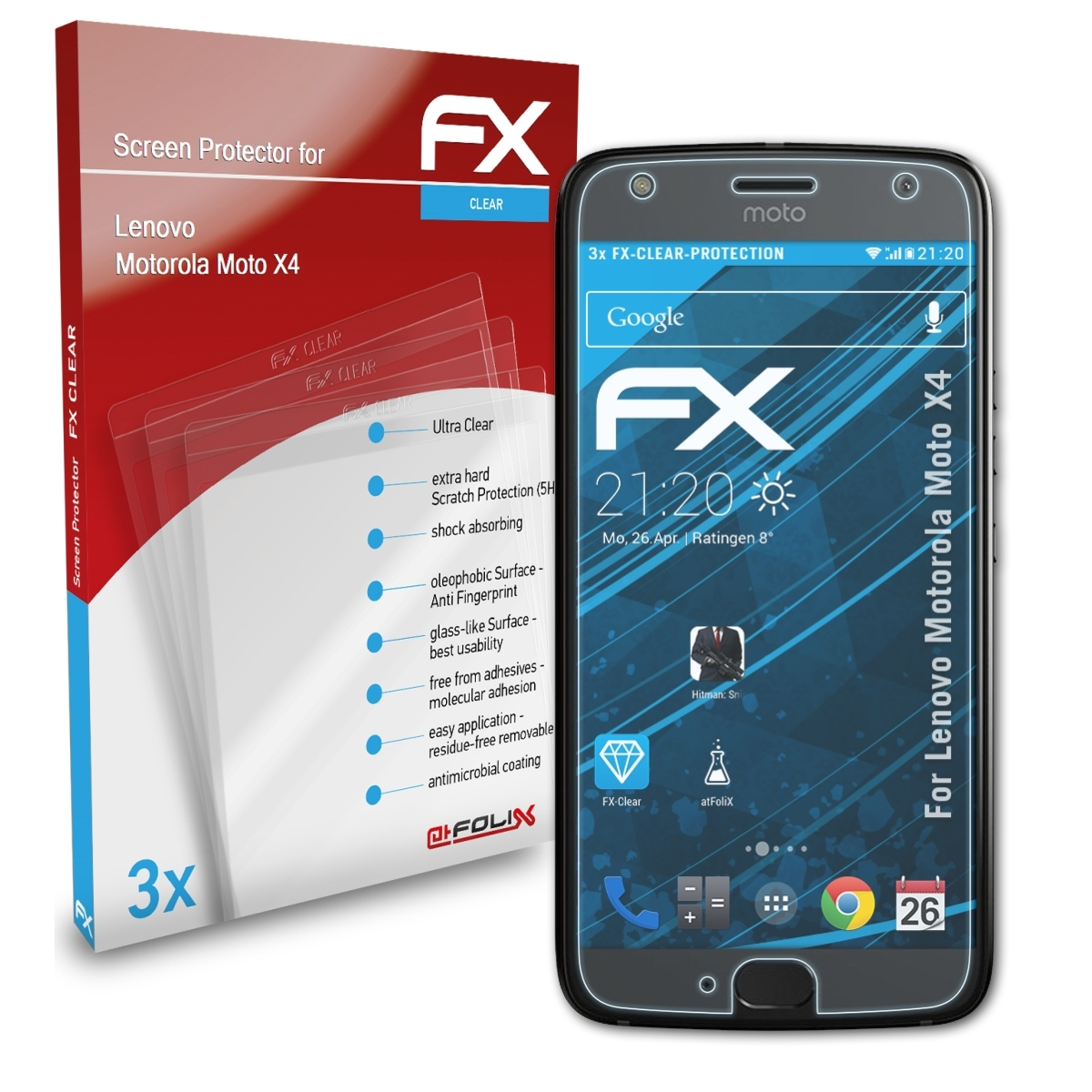 X4) Lenovo Moto Motorola Displayschutz(für FX-Clear ATFOLIX 3x
