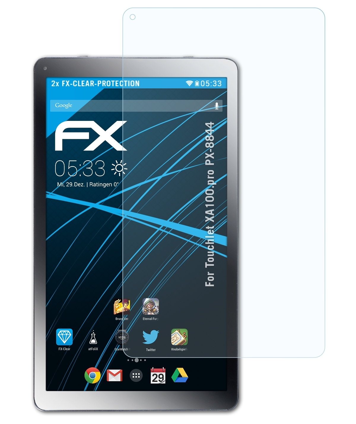 ATFOLIX 2x FX-Clear Displayschutz(für Touchlet (PX-8844)) XA100.pro