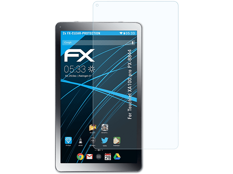 ATFOLIX 2x FX-Clear Displayschutz(für Touchlet (PX-8844)) XA100.pro