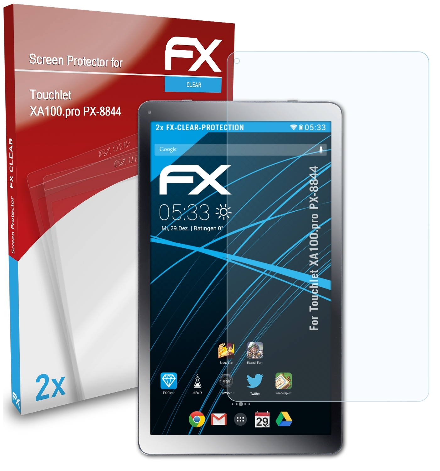 ATFOLIX 2x FX-Clear Displayschutz(für Touchlet XA100.pro (PX-8844))