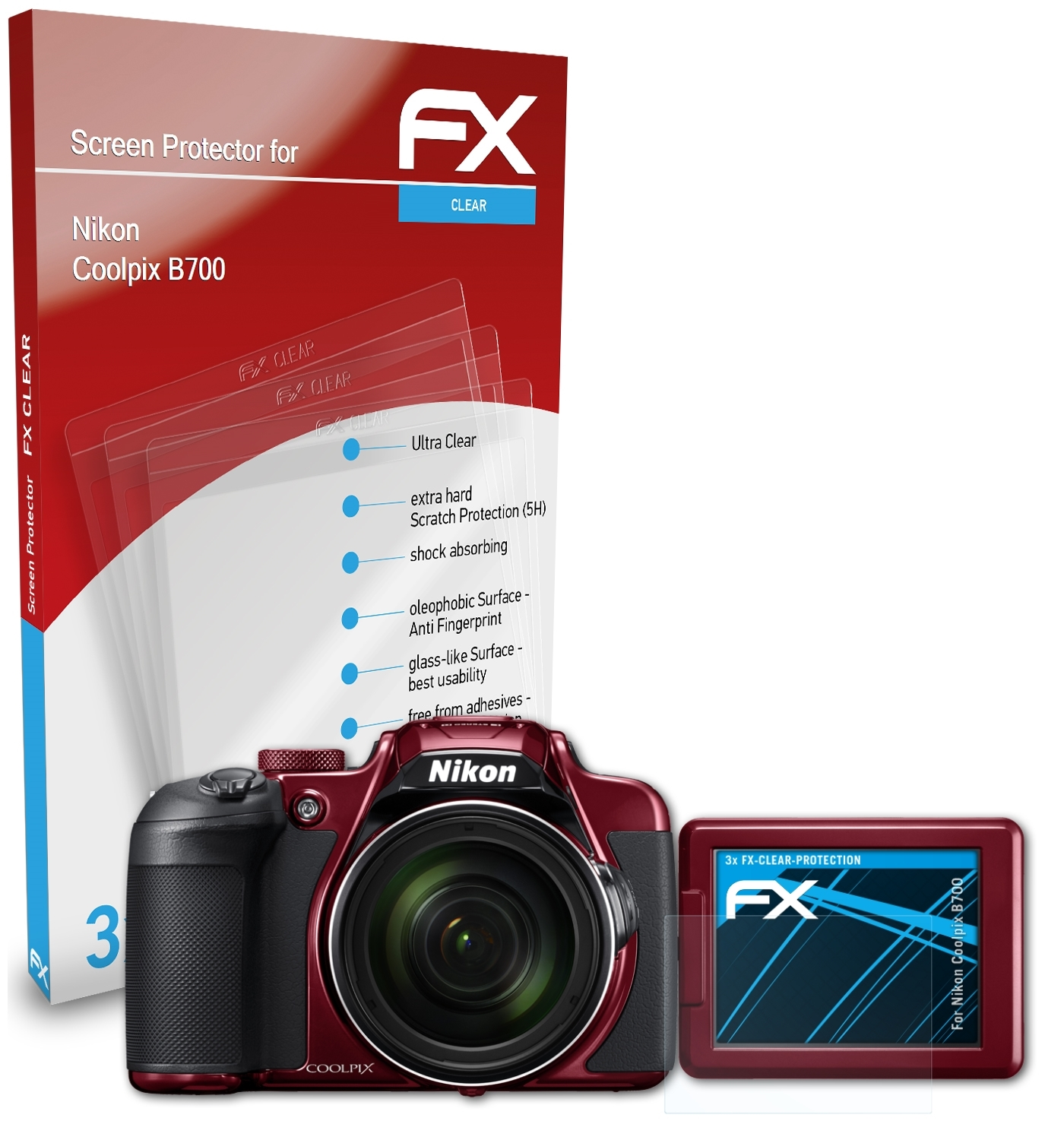 ATFOLIX 3x Coolpix Displayschutz(für Nikon B700) FX-Clear
