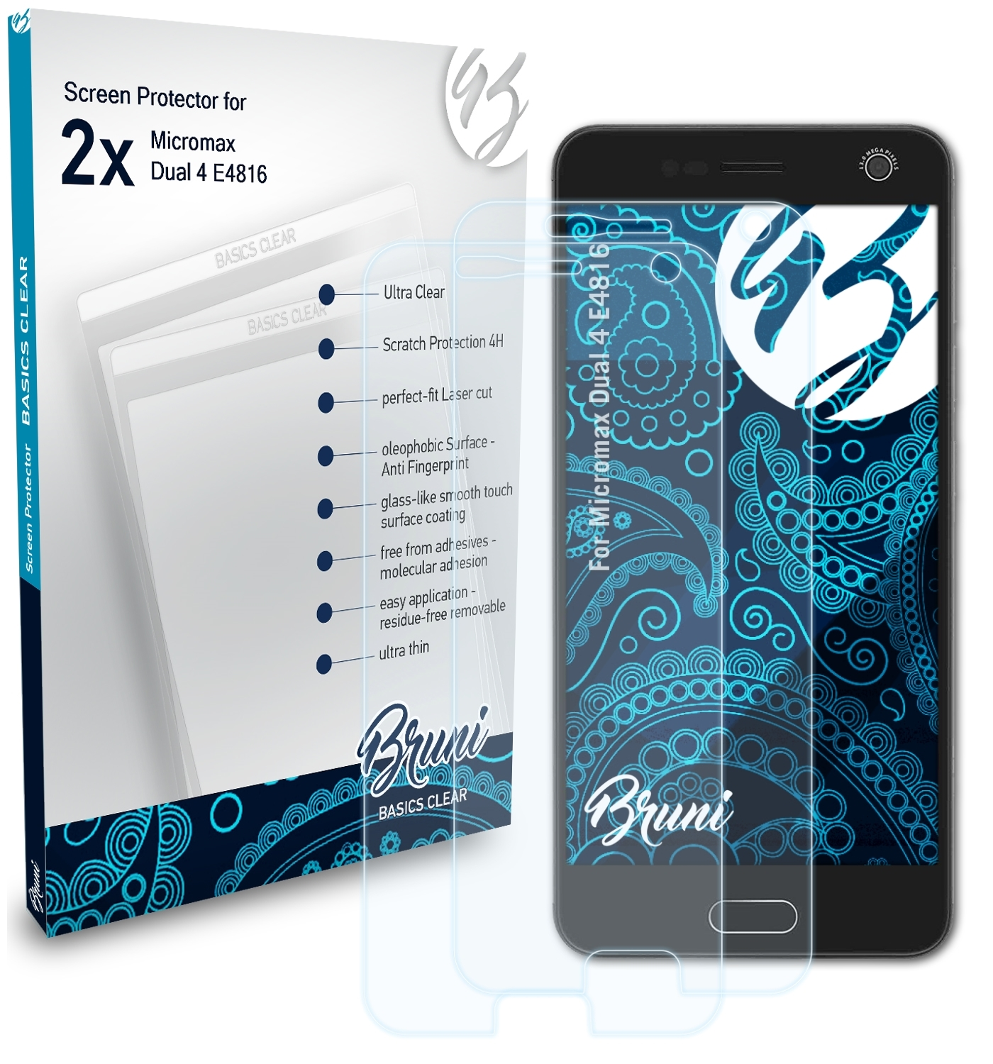 BRUNI 2x Basics-Clear Schutzfolie(für Dual Micromax 4 (E4816))