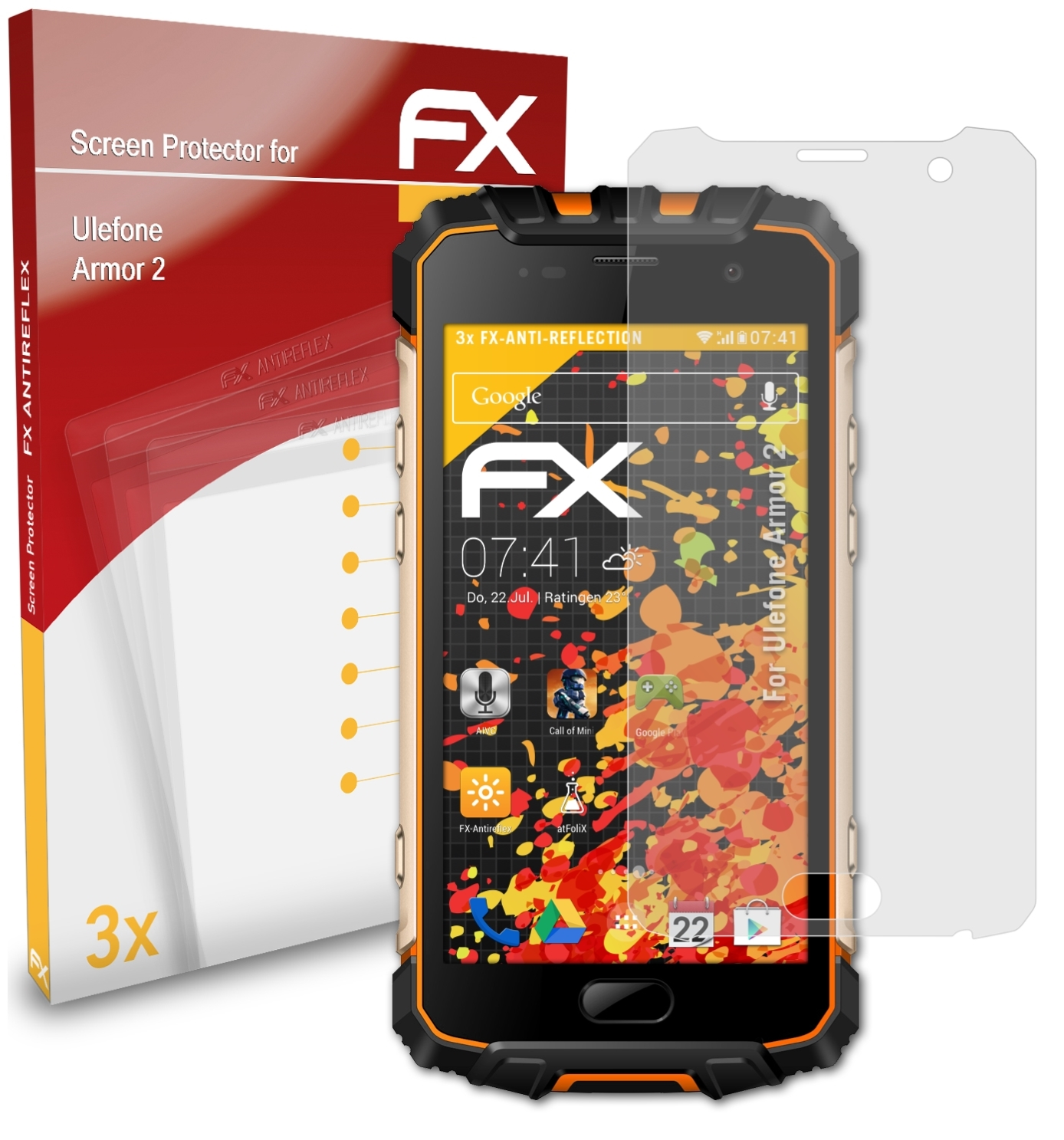 2) Ulefone 3x ATFOLIX Armor Displayschutz(für FX-Antireflex