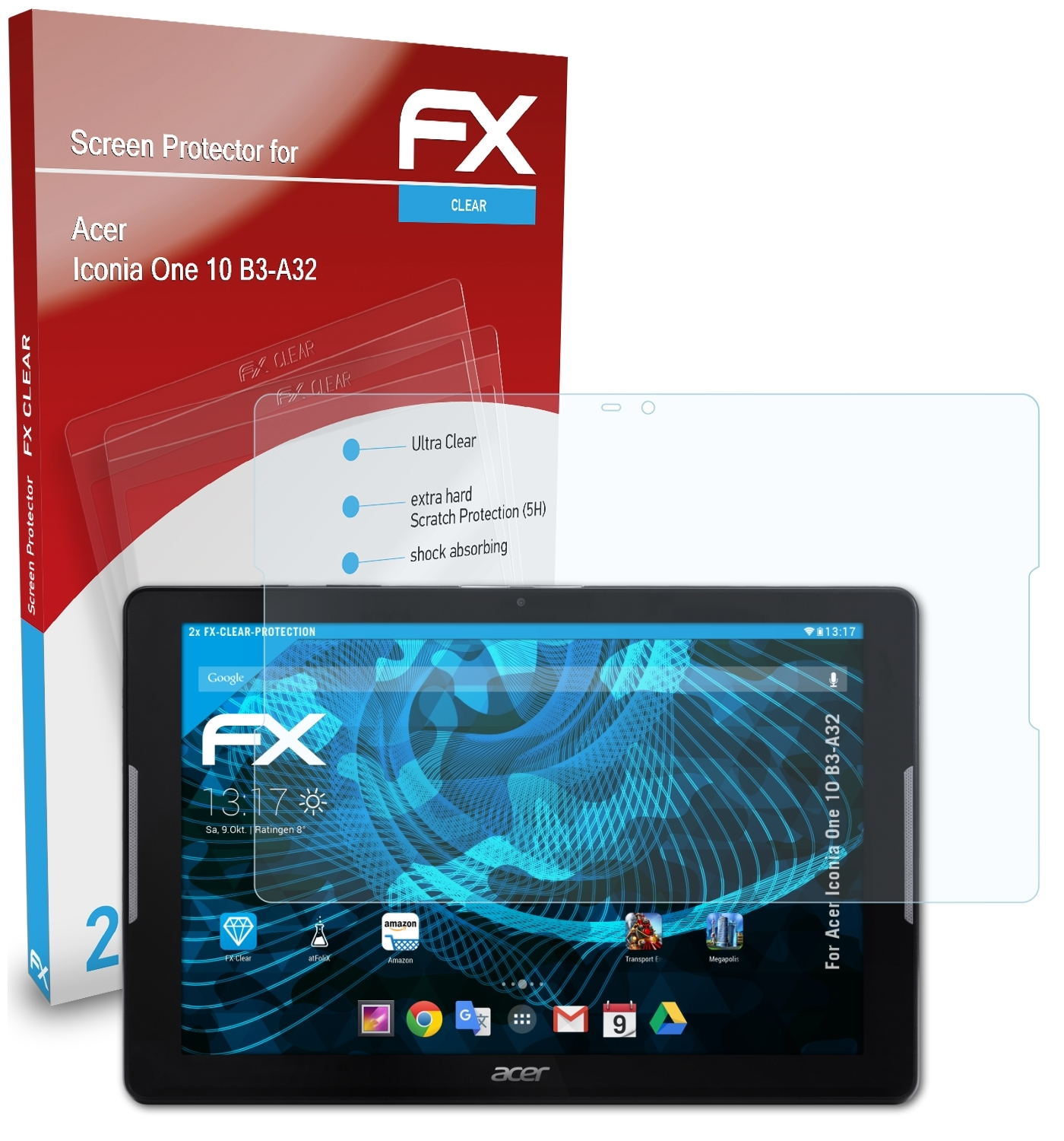 ATFOLIX 2x FX-Clear Displayschutz(für Iconia (B3-A32)) 10 One Acer