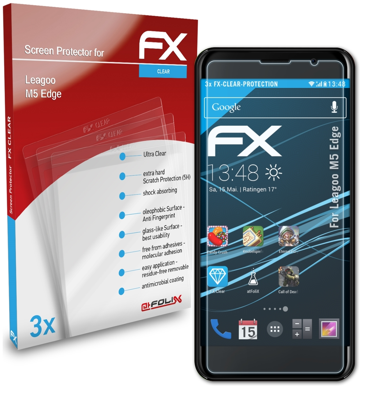 ATFOLIX 3x FX-Clear Displayschutz(für Leagoo Edge) M5