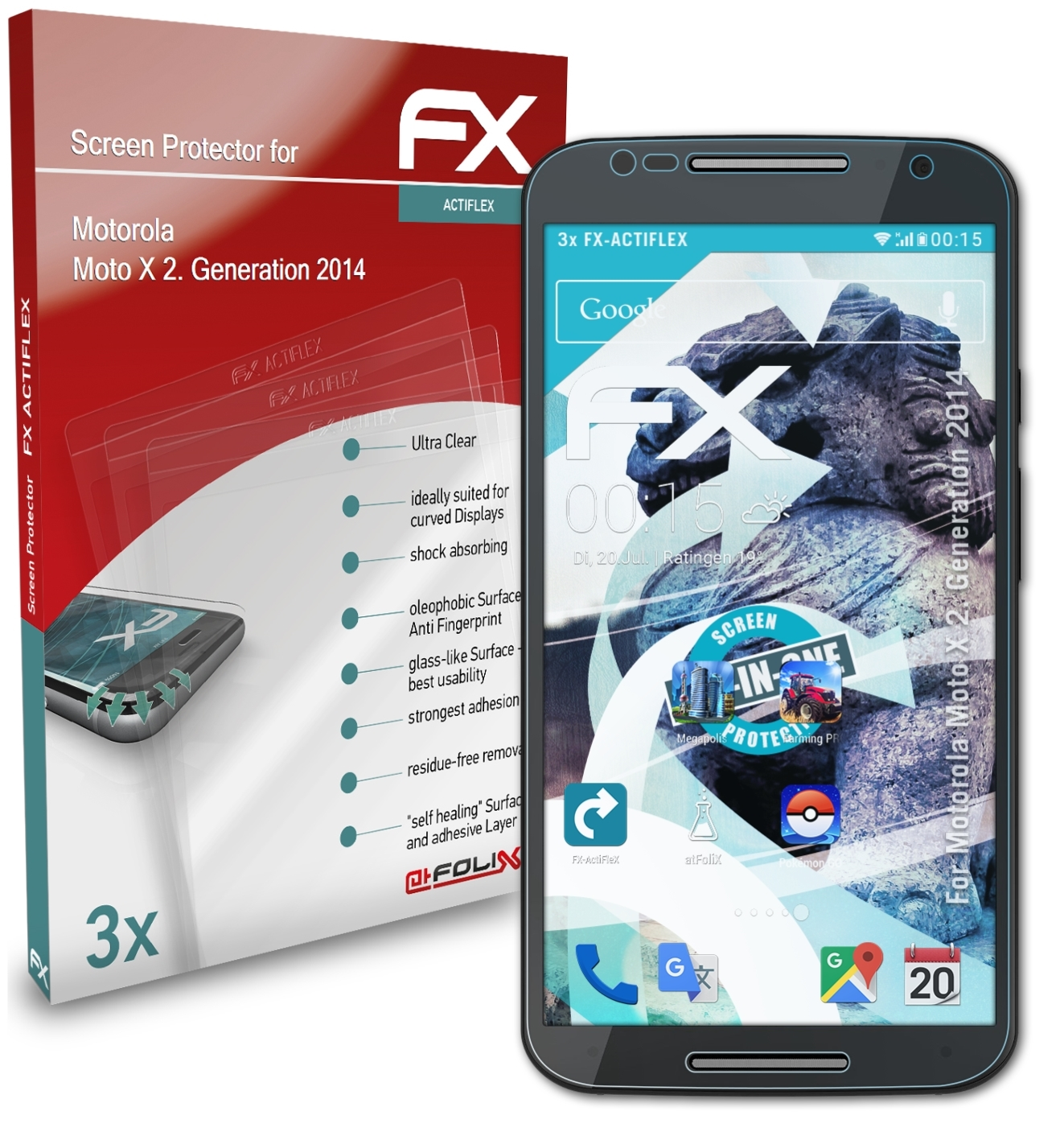 Moto 2014)) Motorola FX-ActiFleX X Generation ATFOLIX (2. Displayschutz(für 3x