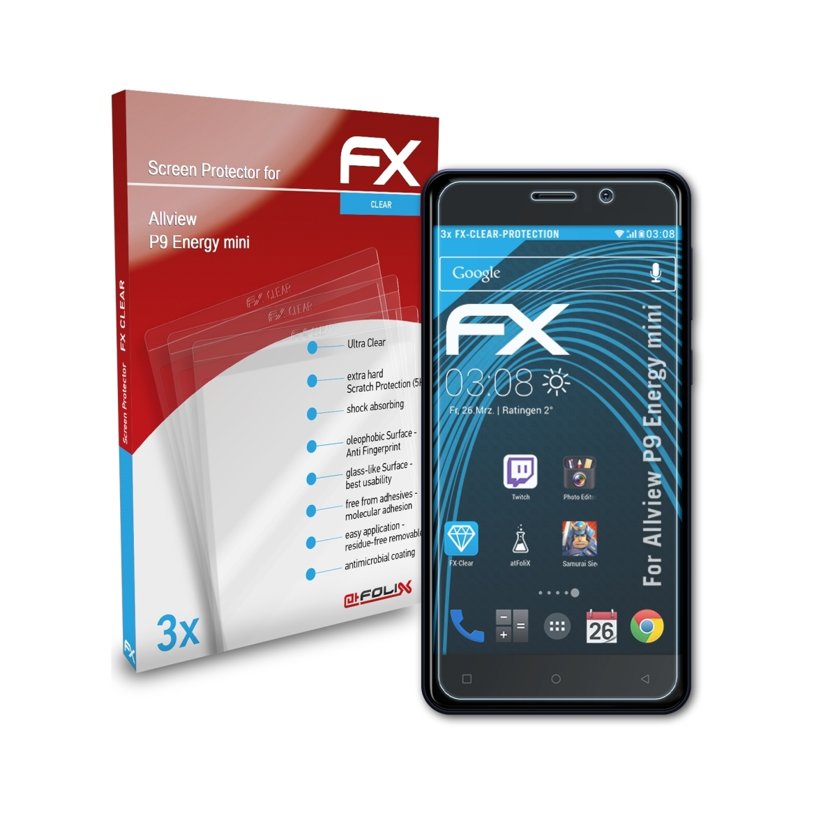 ATFOLIX 3x FX-Clear Displayschutz(für Allview P9 Energy mini)