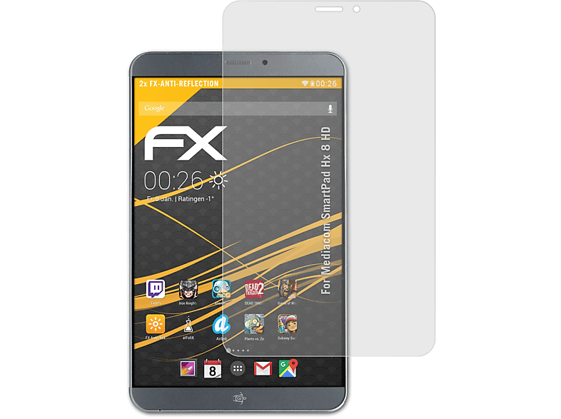 ATFOLIX 2x FX-Antireflex Displayschutz(für Mediacom SmartPad 8 Hx HD)