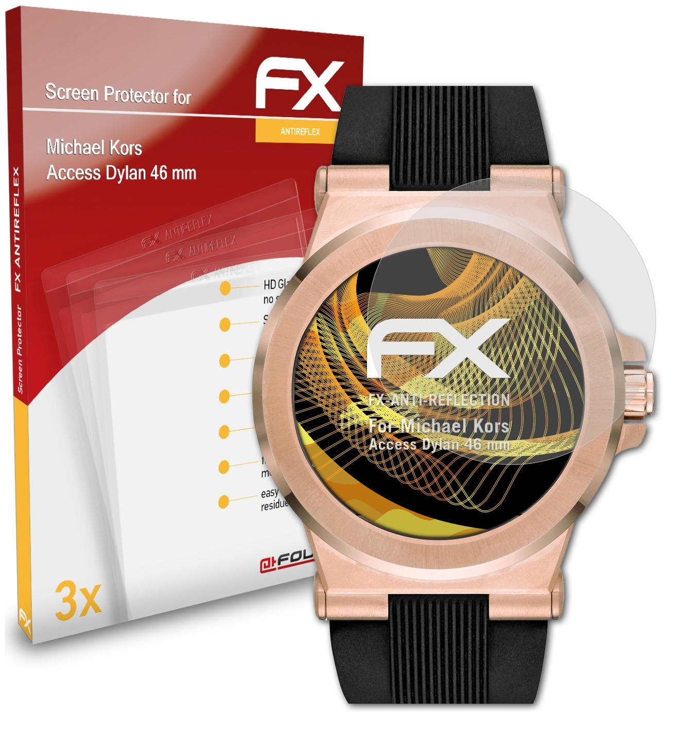 ATFOLIX 3x FX-Antireflex Displayschutz(für Michael Access Kors Dylan (46 mm))