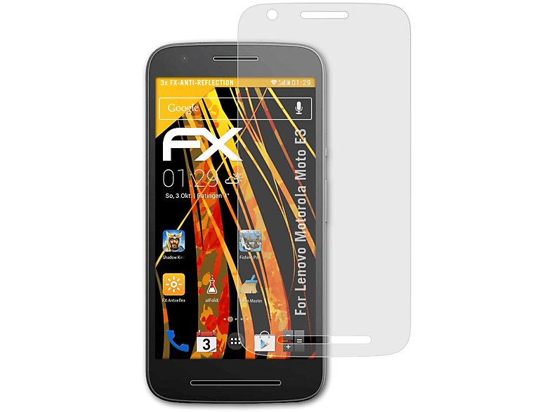 ATFOLIX 3x FX-Antireflex Displayschutz(für Lenovo Motorola Moto E3)