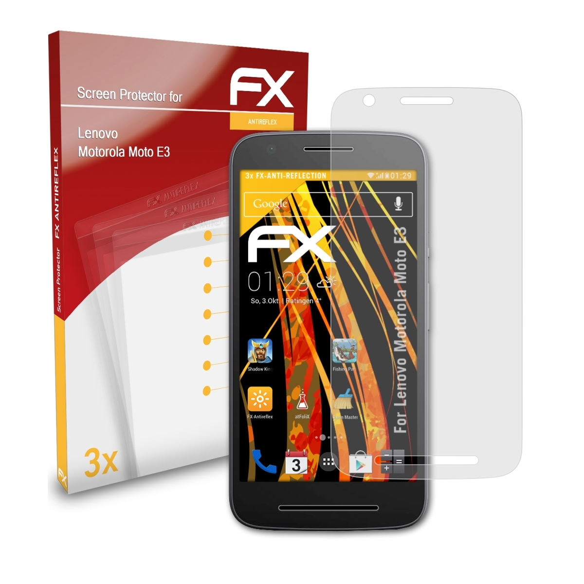 E3) Motorola 3x Lenovo ATFOLIX Moto FX-Antireflex Displayschutz(für