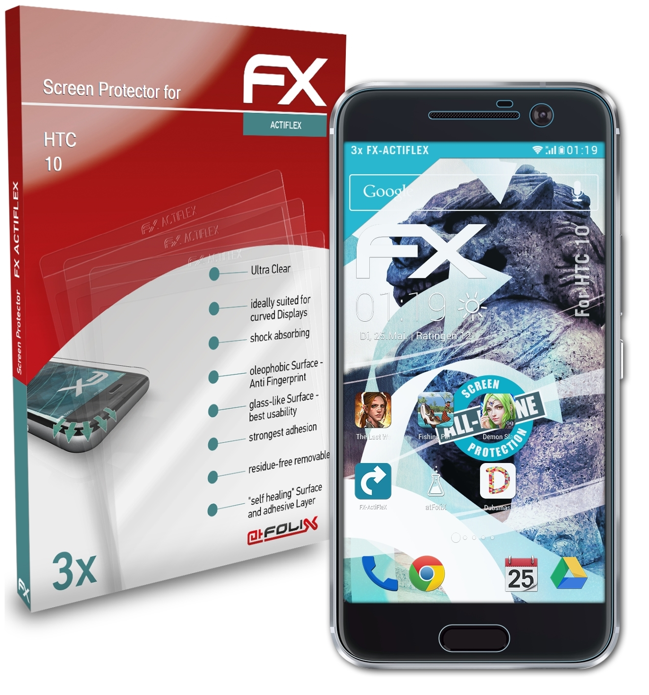 ATFOLIX 3x FX-ActiFleX 10) HTC Displayschutz(für