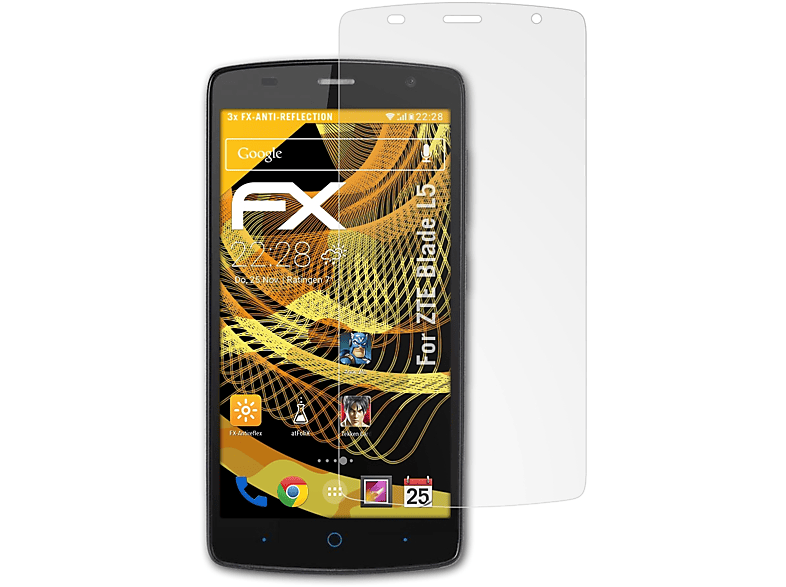 ATFOLIX 3x FX-Antireflex Displayschutz(für ZTE L5) Blade