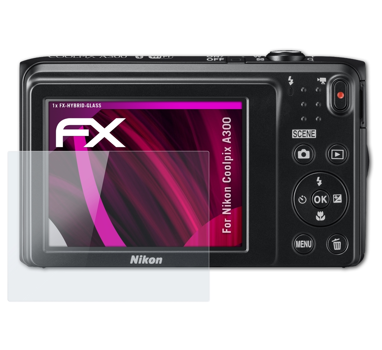 ATFOLIX FX-Hybrid-Glass Nikon A300) Coolpix Schutzglas(für