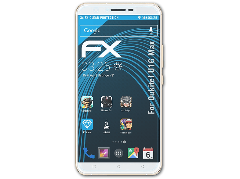 ATFOLIX 3x FX-Clear Max) Oukitel U16 Displayschutz(für