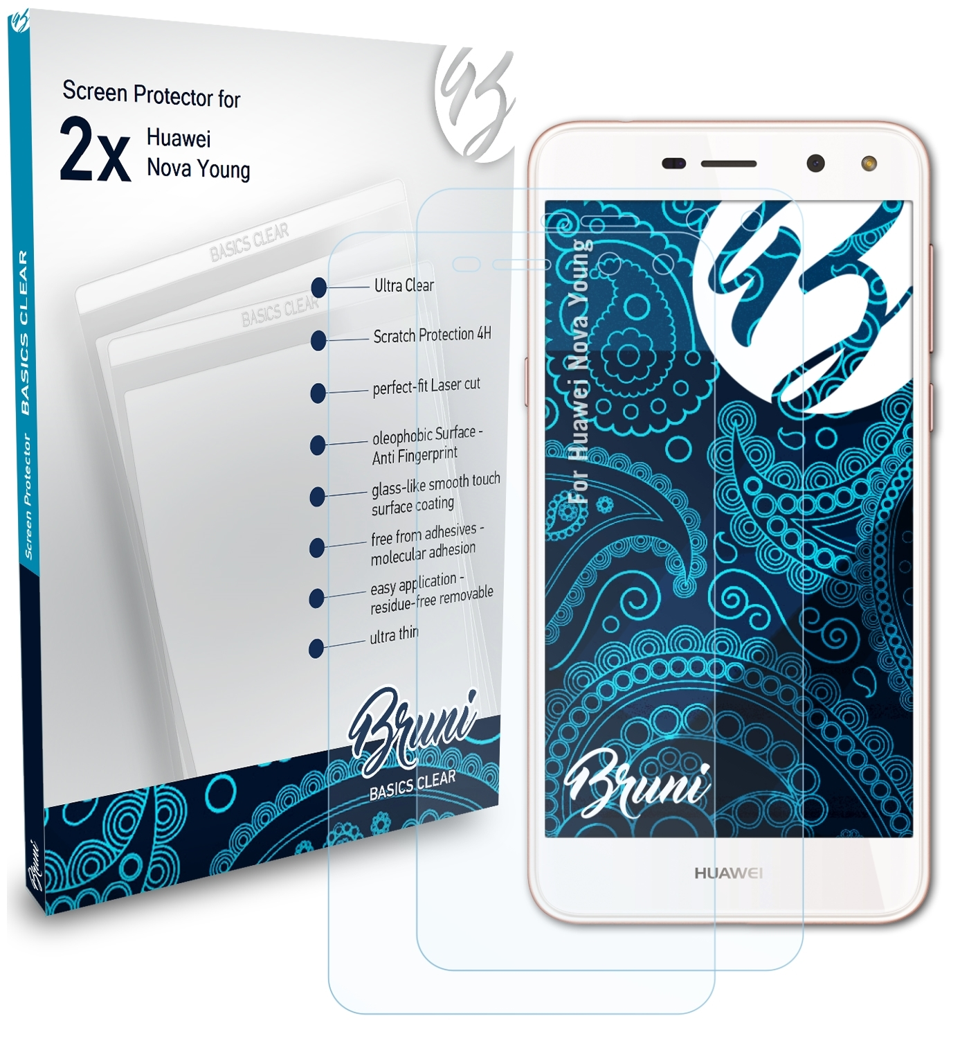 BRUNI Basics-Clear 2x Huawei Young) Nova Schutzfolie(für