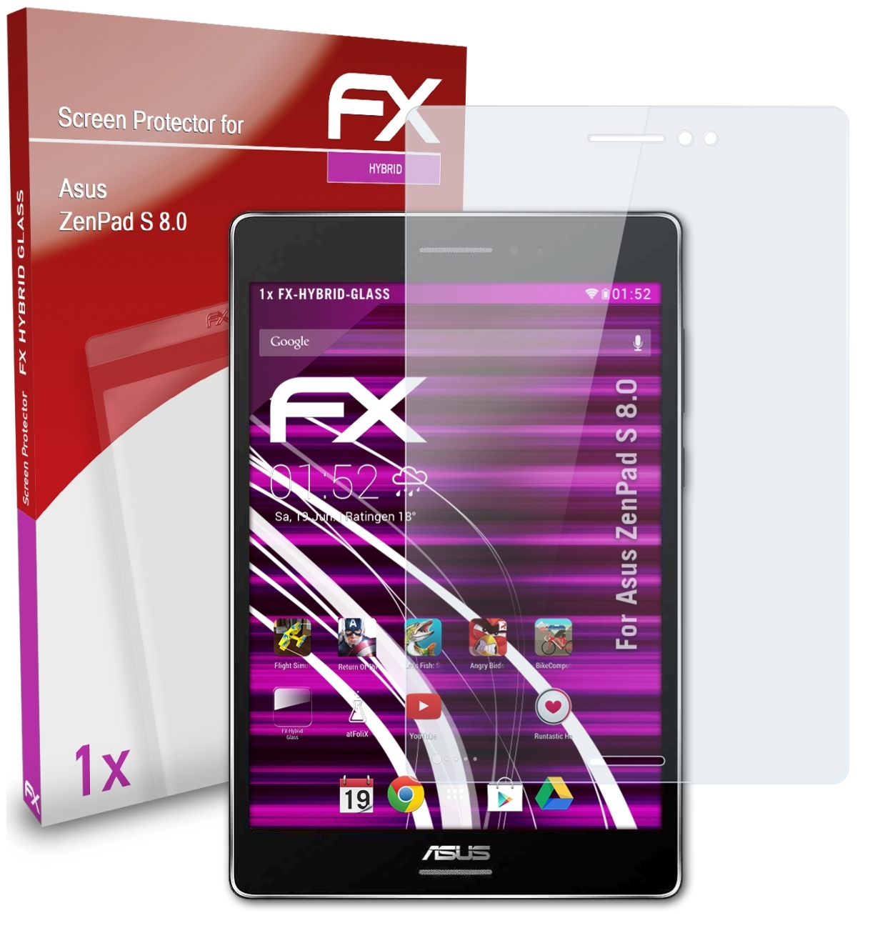 ZenPad Asus 8.0) ATFOLIX FX-Hybrid-Glass Schutzglas(für S