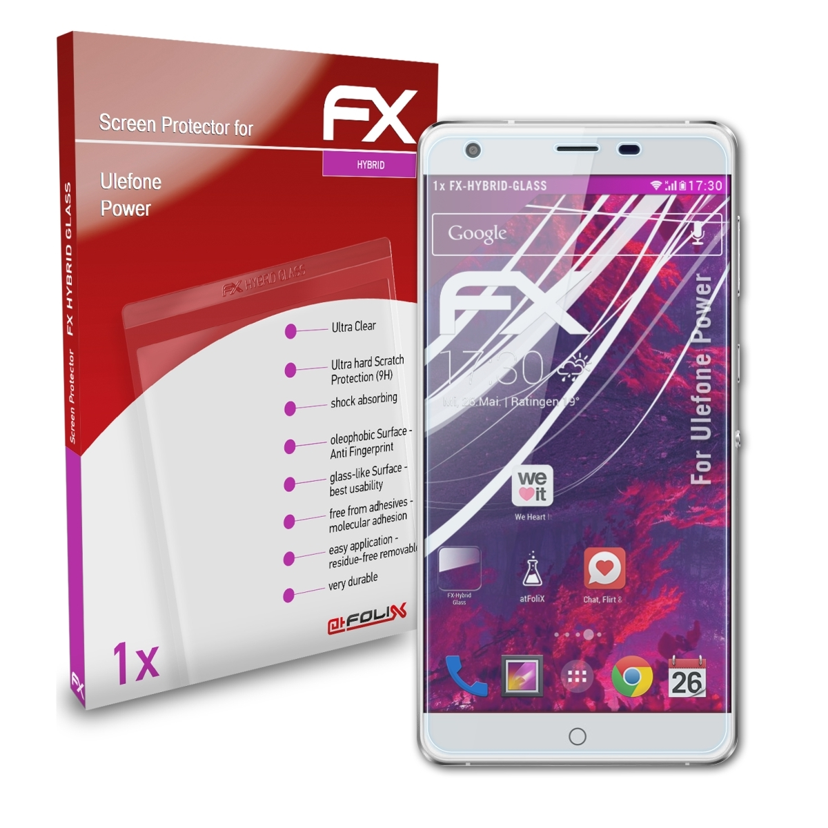 ATFOLIX FX-Hybrid-Glass Schutzglas(für Ulefone Power)
