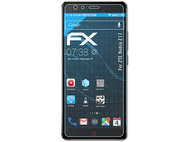 FX-Clear ATFOLIX Z17) 3x ZTE Nubia Displayschutz(für
