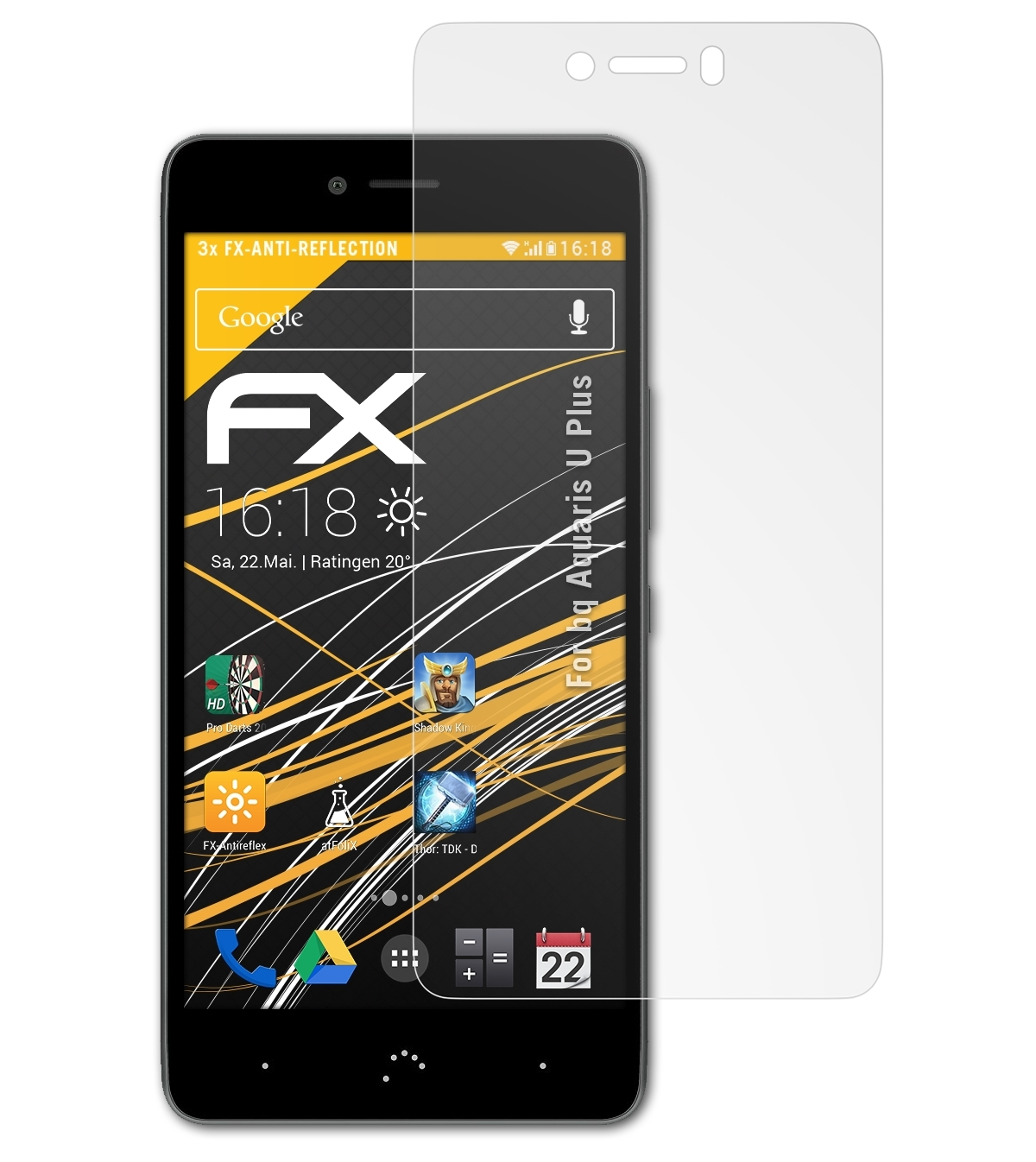 ATFOLIX 3x FX-Antireflex Displayschutz(für Aquaris Plus) U bq