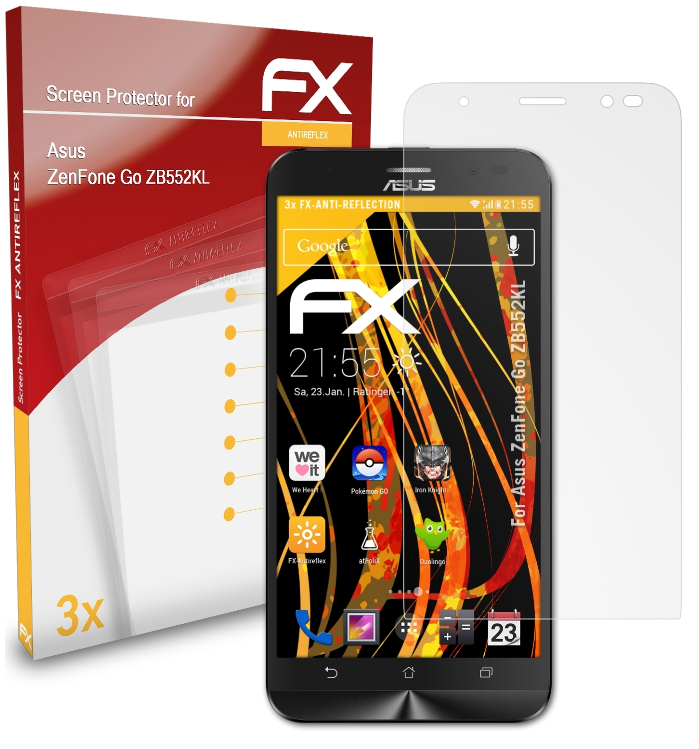 ATFOLIX 3x FX-Antireflex ZenFone (ZB552KL)) Displayschutz(für Asus Go