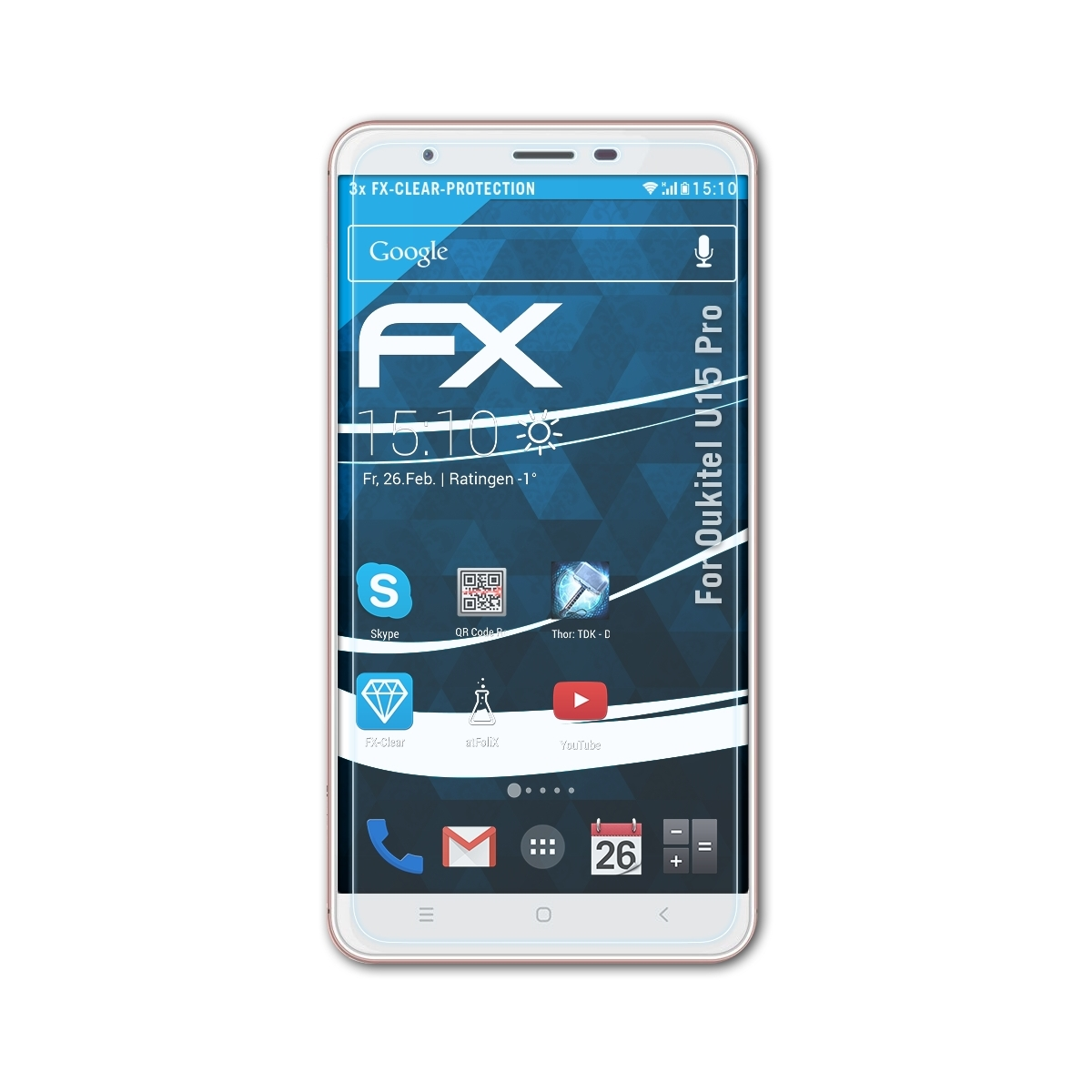 Oukitel ATFOLIX Displayschutz(für FX-Clear Pro) U15 3x