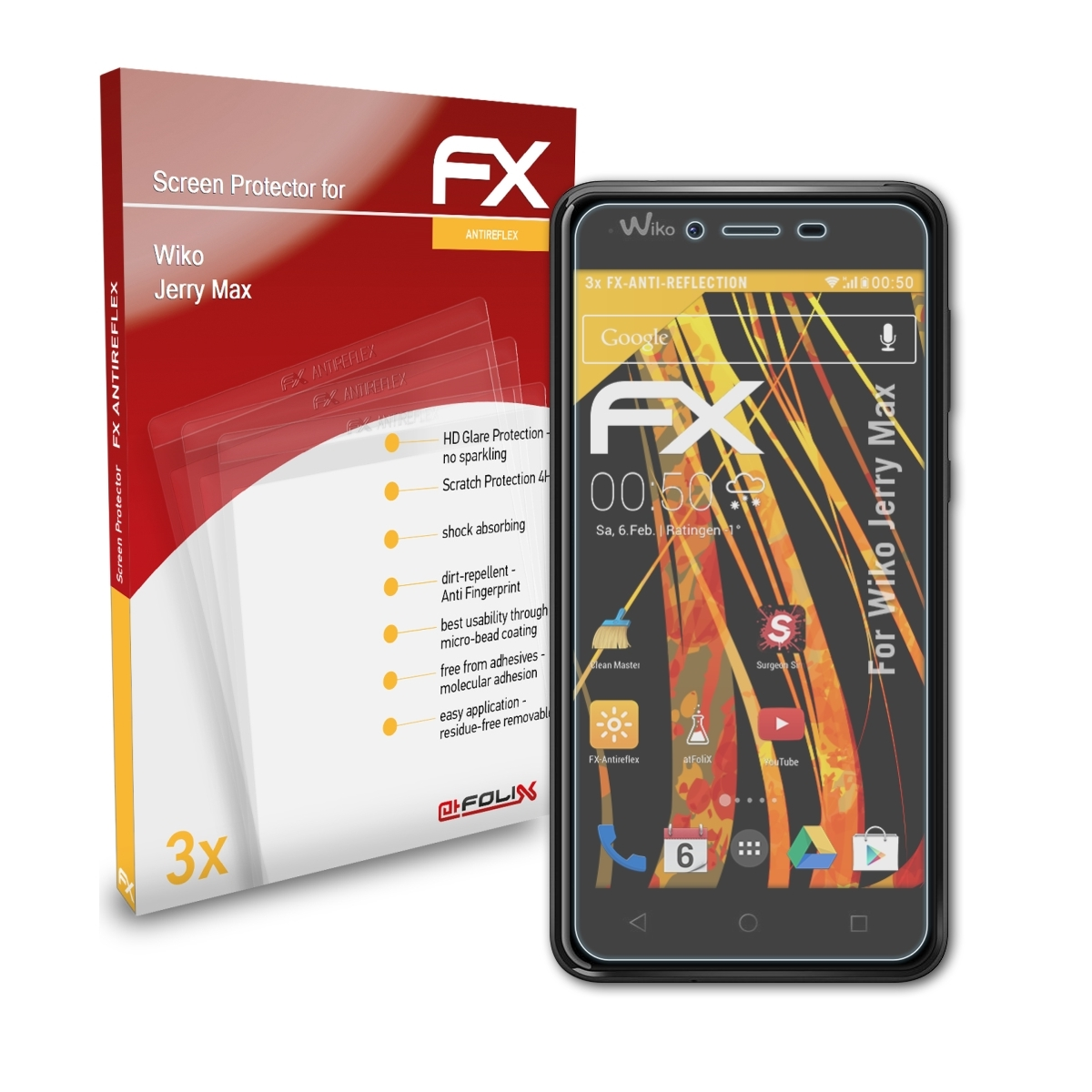 ATFOLIX 3x FX-Antireflex Displayschutz(für Jerry Max) Wiko