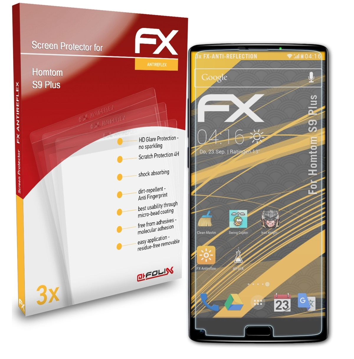 Plus) Homtom FX-Antireflex ATFOLIX S9 3x Displayschutz(für