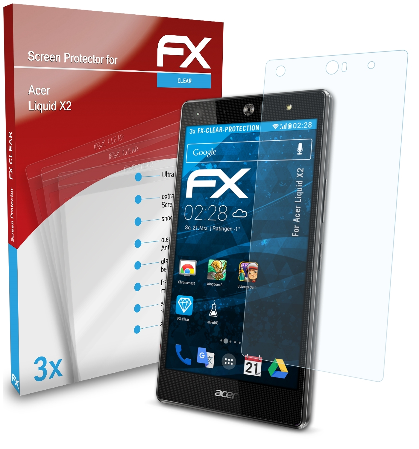 3x Liquid FX-Clear X2) Displayschutz(für Acer ATFOLIX