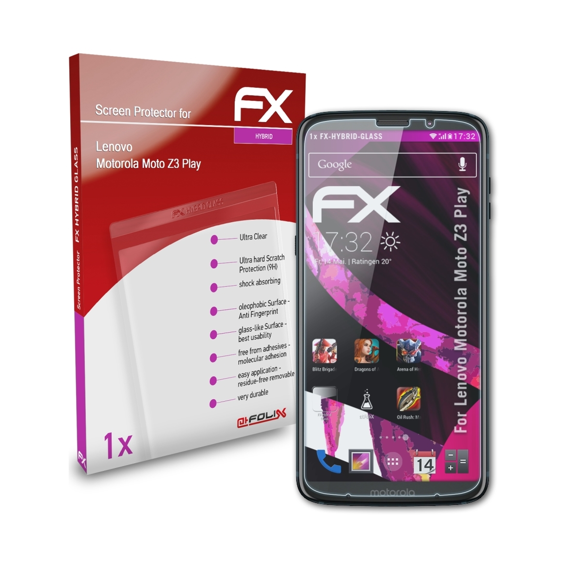 ATFOLIX FX-Hybrid-Glass Moto Schutzglas(für Lenovo Motorola Play) Z3