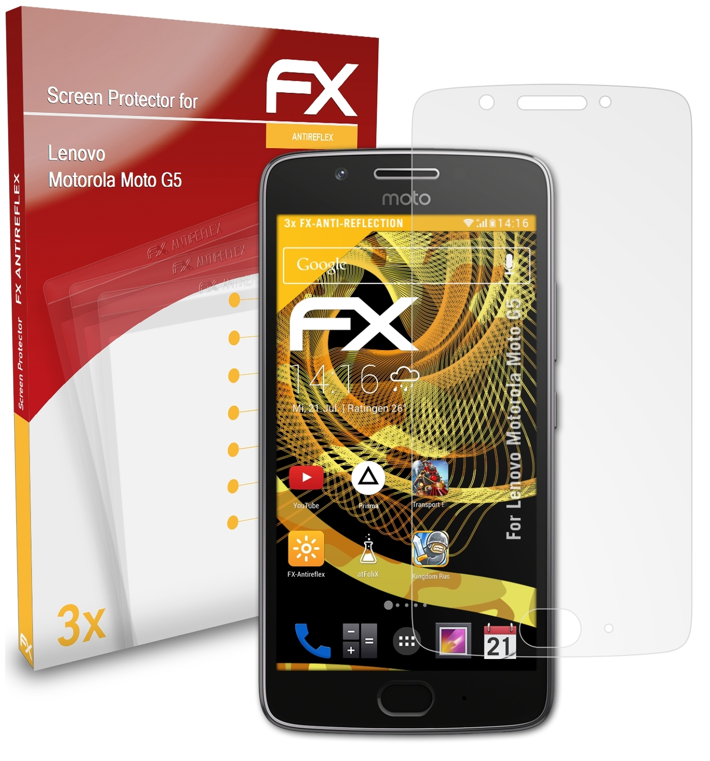 ATFOLIX 3x FX-Antireflex Displayschutz(für Lenovo Motorola Moto G5)