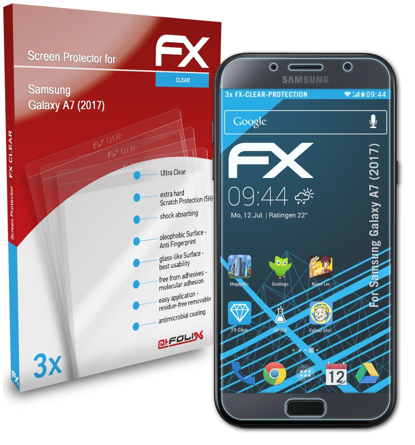 Displayschutz(für 3x A7 ATFOLIX Samsung (2017)) Galaxy FX-Clear