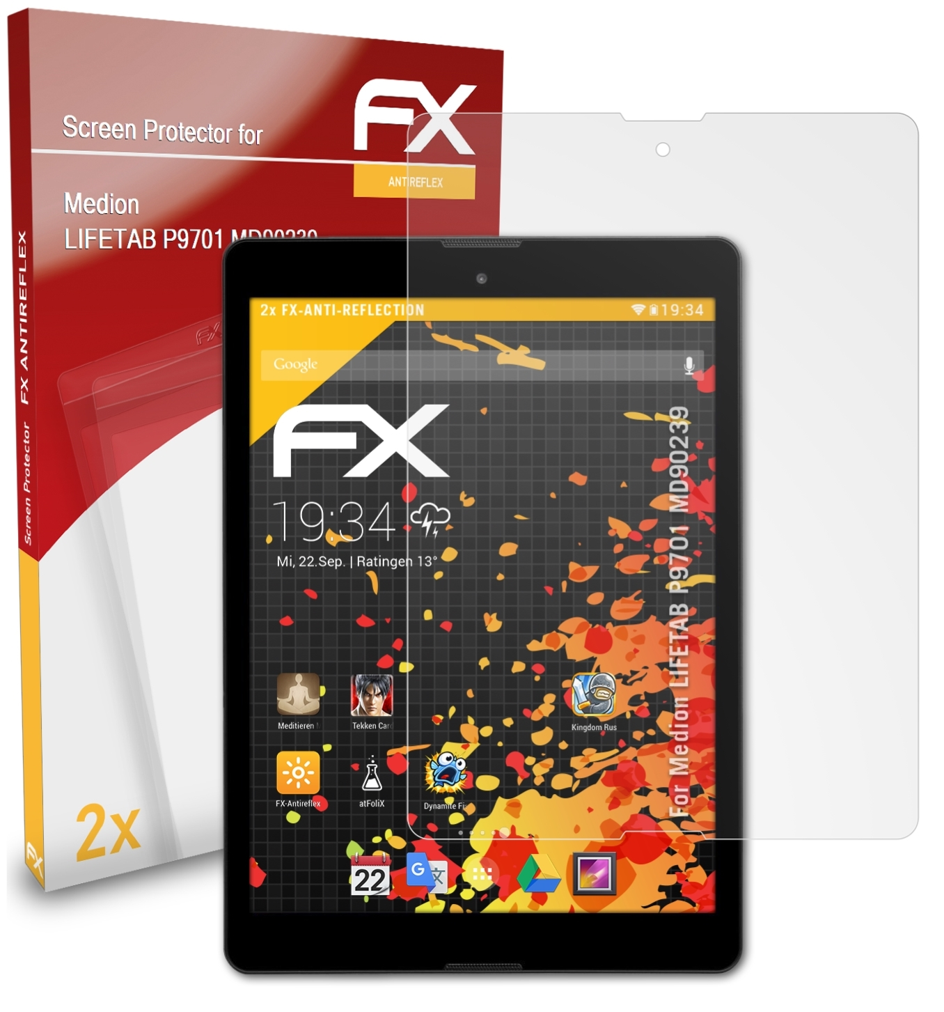 (MD90239)) 2x ATFOLIX FX-Antireflex Medion P9701 LIFETAB Displayschutz(für