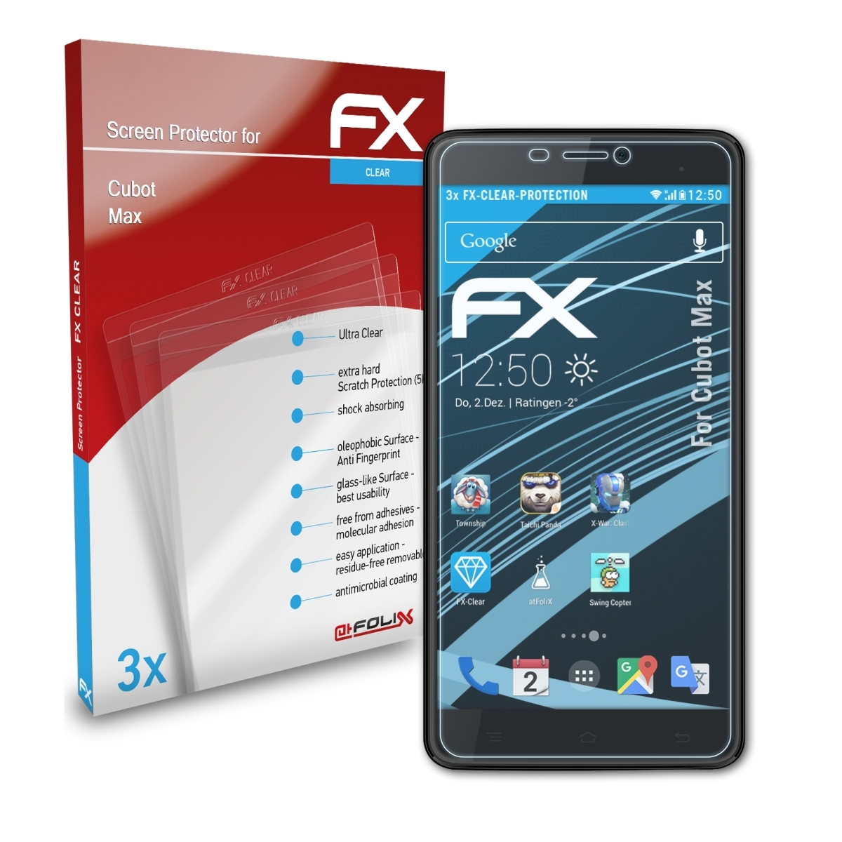 ATFOLIX 3x FX-Clear Displayschutz(für Max) Cubot