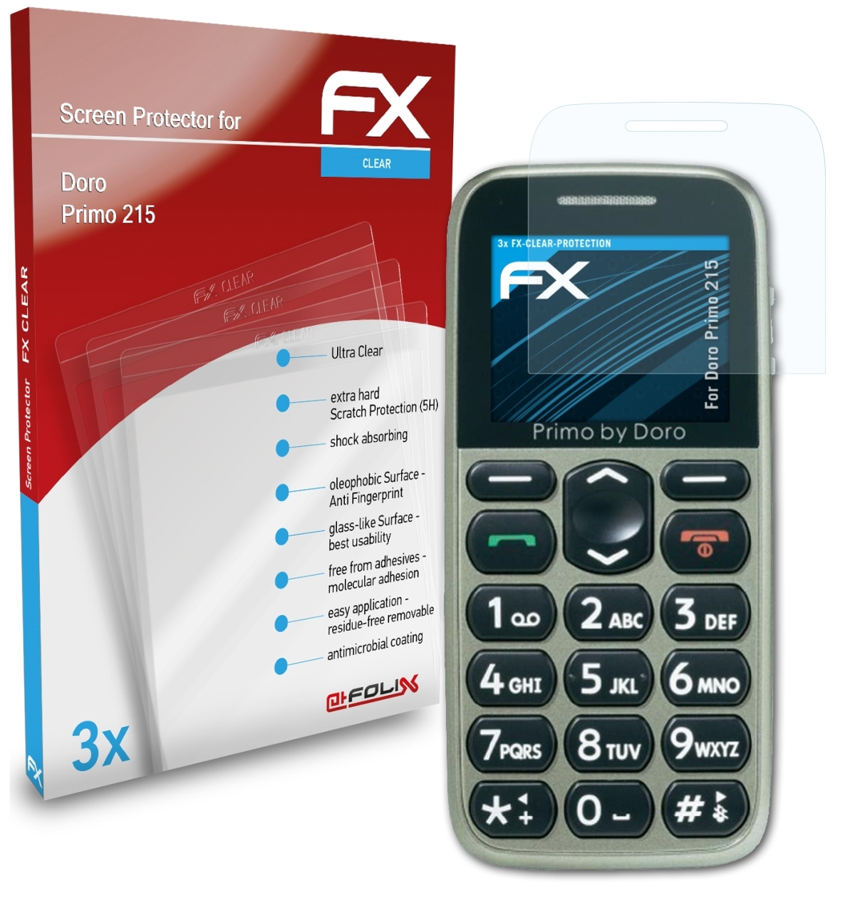 ATFOLIX 3x FX-Clear Displayschutz(für Doro Primo 215)