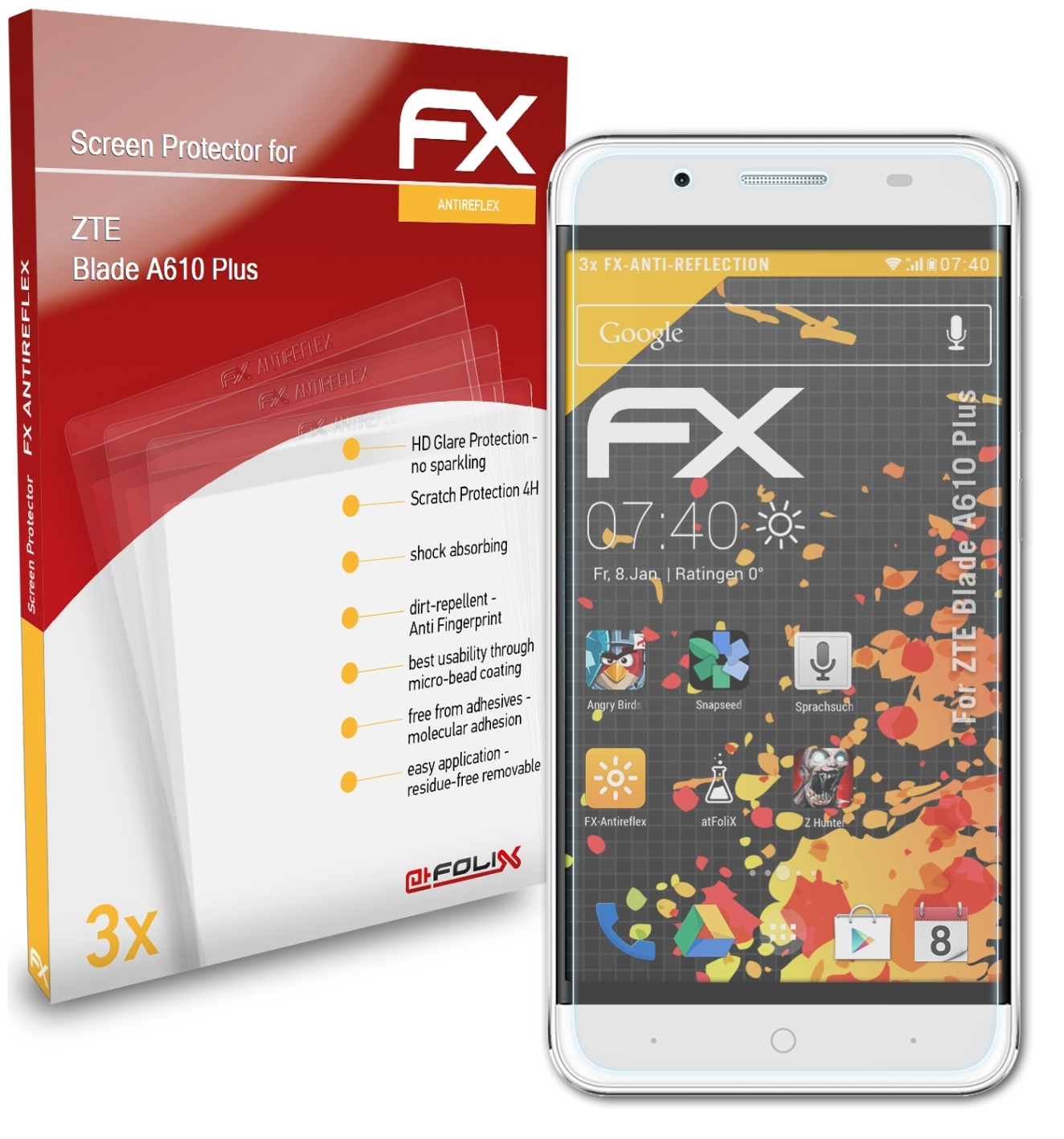 Blade Plus) FX-Antireflex ATFOLIX A610 Displayschutz(für 3x ZTE