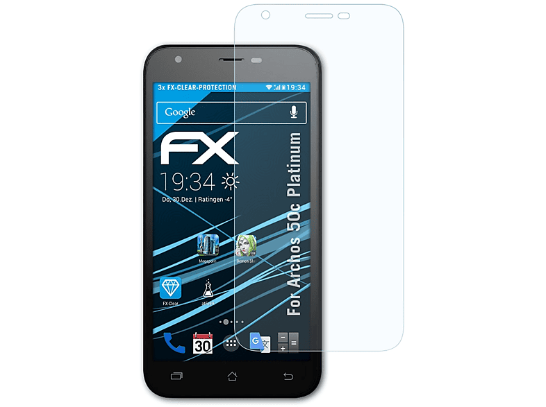 ATFOLIX 3x FX-Clear Displayschutz(für Archos 50c Platinum)