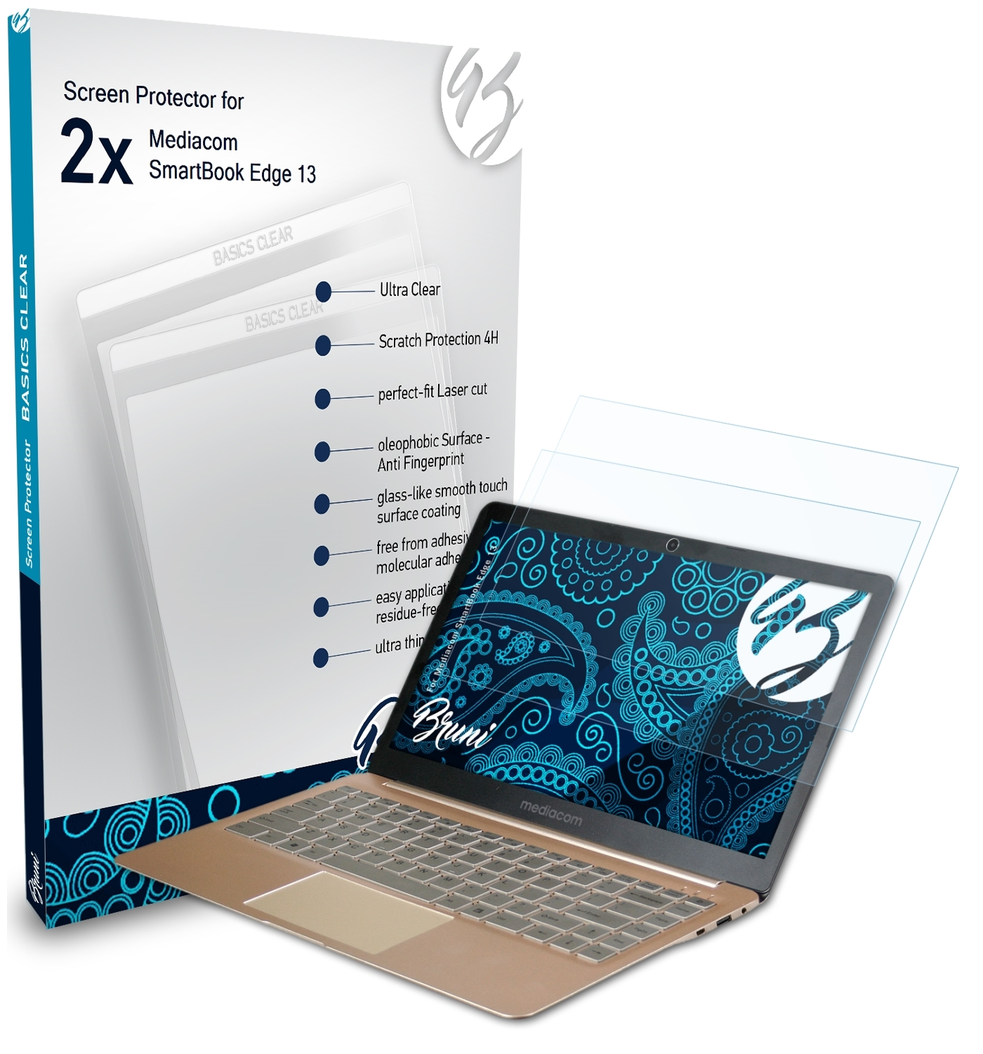 BRUNI 2x Basics-Clear 13) Edge Mediacom SmartBook Schutzfolie(für