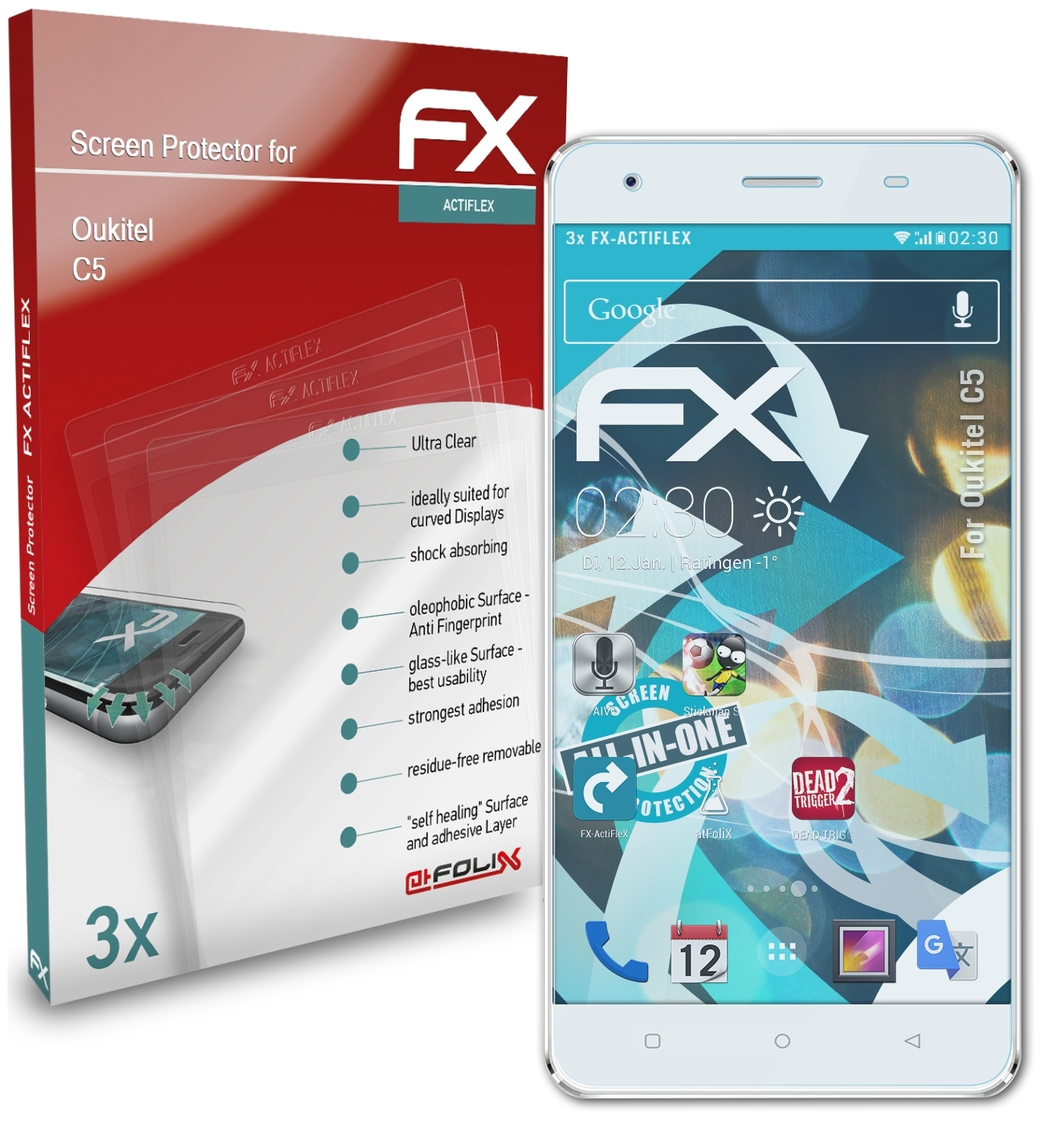 Displayschutz(für Oukitel C5) ATFOLIX 3x FX-ActiFleX