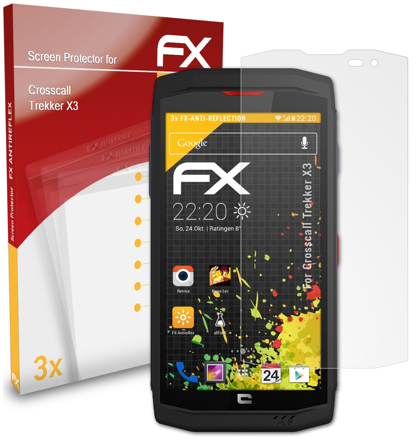 ATFOLIX 3x FX-Antireflex Displayschutz(für X3) Trekker Crosscall