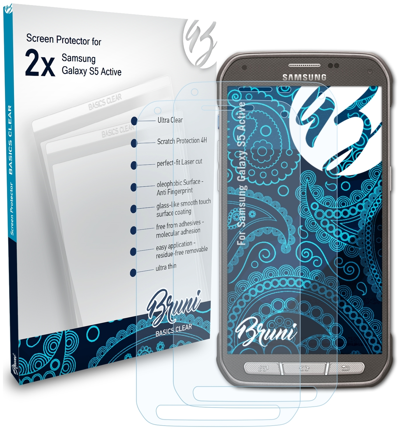 BRUNI 2x Basics-Clear Schutzfolie(für S5 Galaxy Samsung Active)