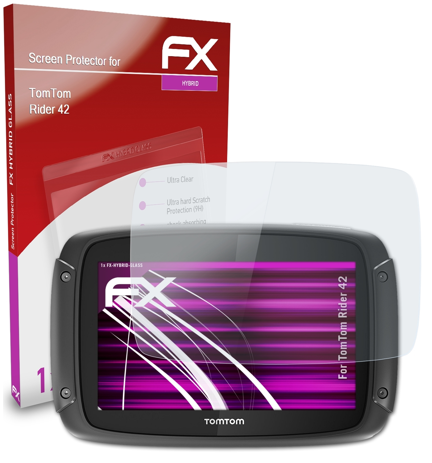 ATFOLIX FX-Hybrid-Glass Schutzglas(für Rider TomTom 42)