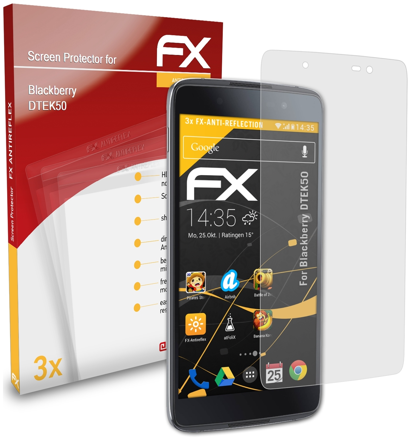 ATFOLIX 3x DTEK50) Displayschutz(für FX-Antireflex Blackberry