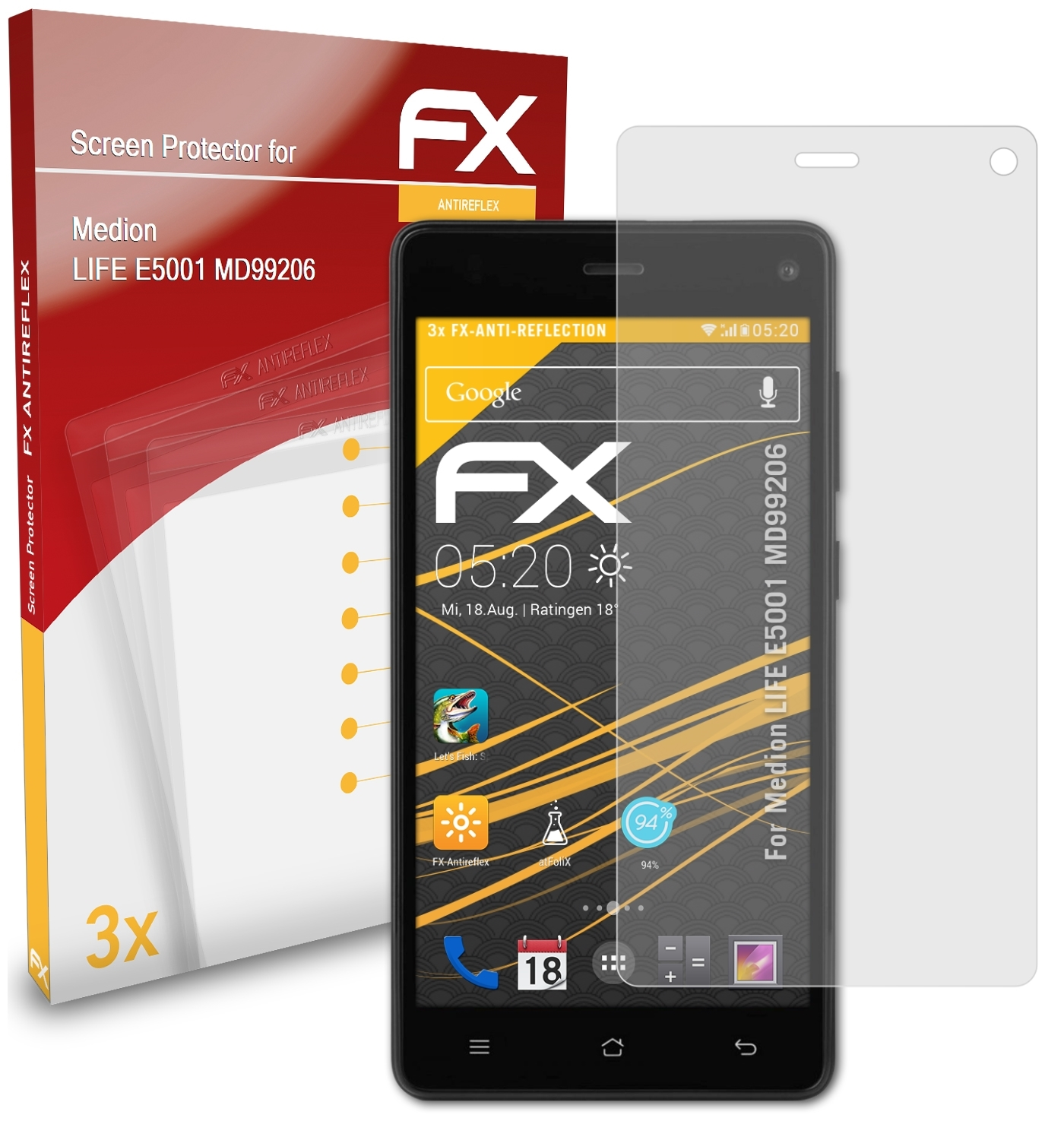 3x (MD99206)) ATFOLIX Displayschutz(für Medion LIFE E5001 FX-Antireflex