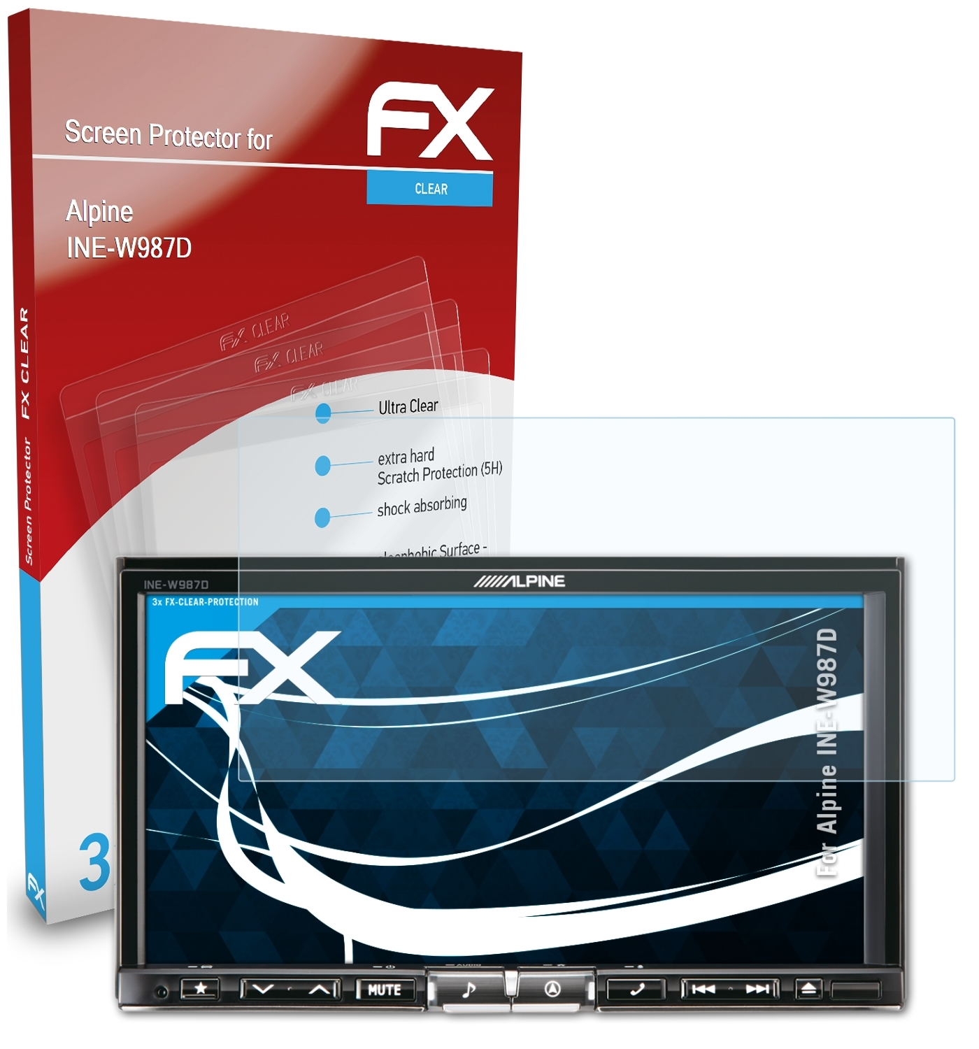 ATFOLIX 3x FX-Clear Displayschutz(für Alpine INE-W987D)