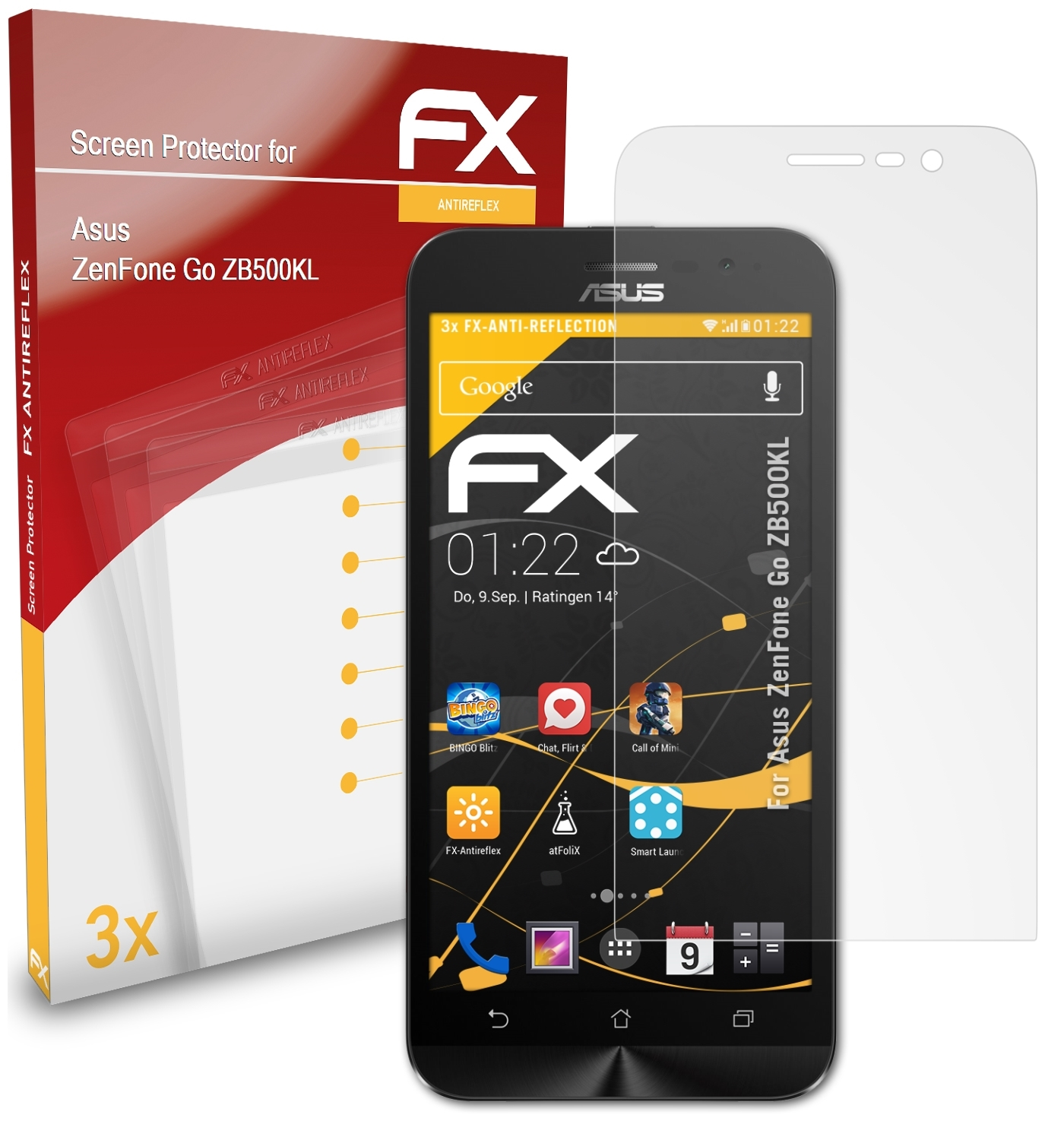 ATFOLIX 3x FX-Antireflex ZenFone Displayschutz(für (ZB500KL)) Go Asus