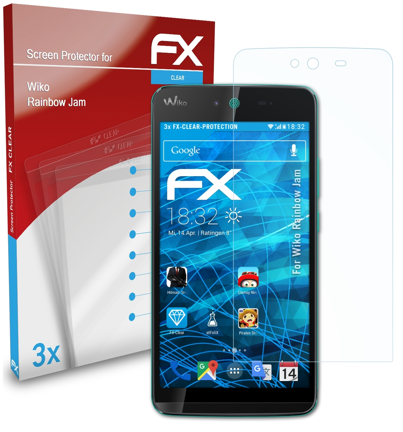 ATFOLIX 3x FX-Clear Displayschutz(für Rainbow Jam) Wiko