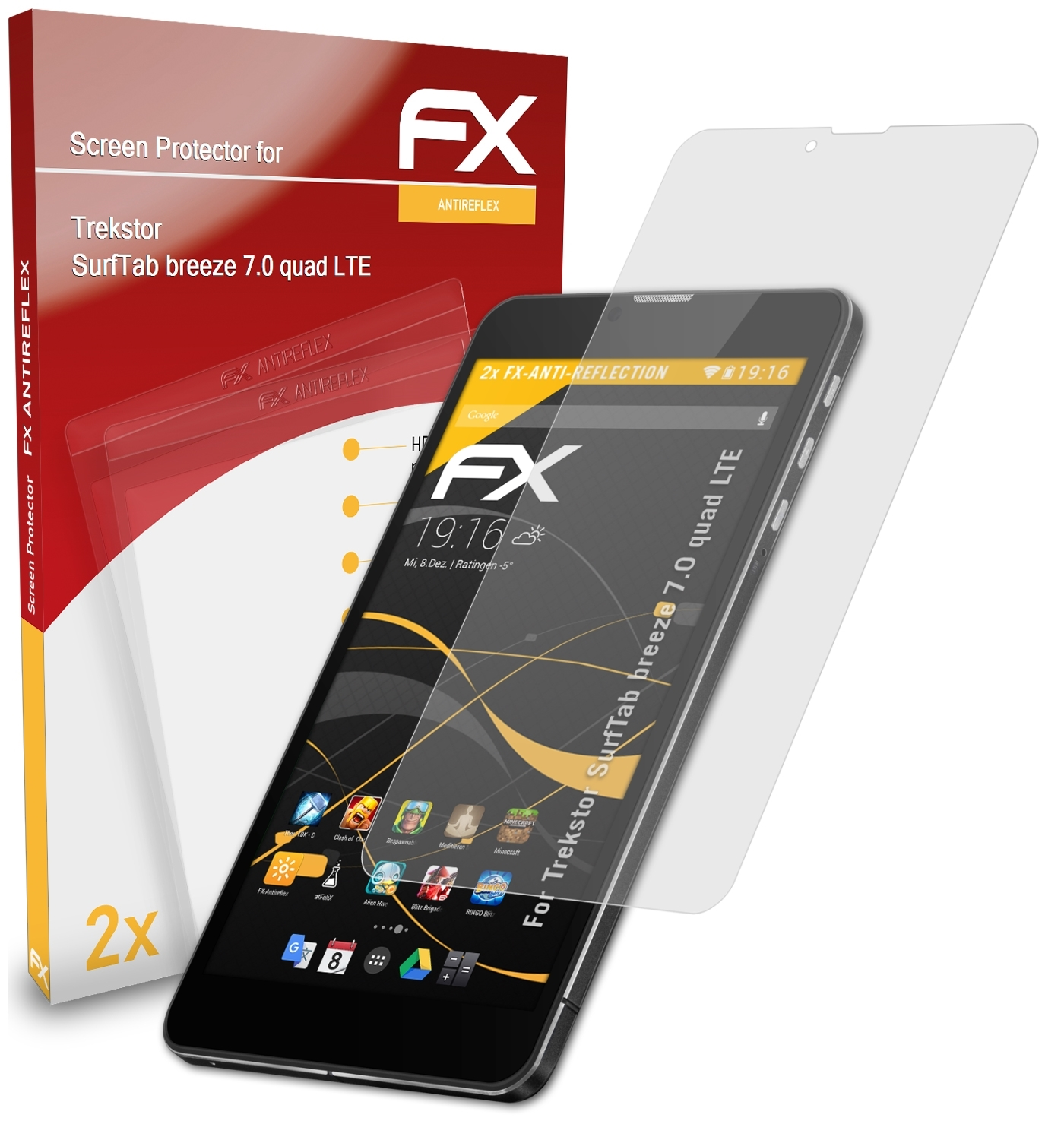 ATFOLIX 2x FX-Antireflex Displayschutz(für quad Trekstor breeze LTE) 7.0 SurfTab